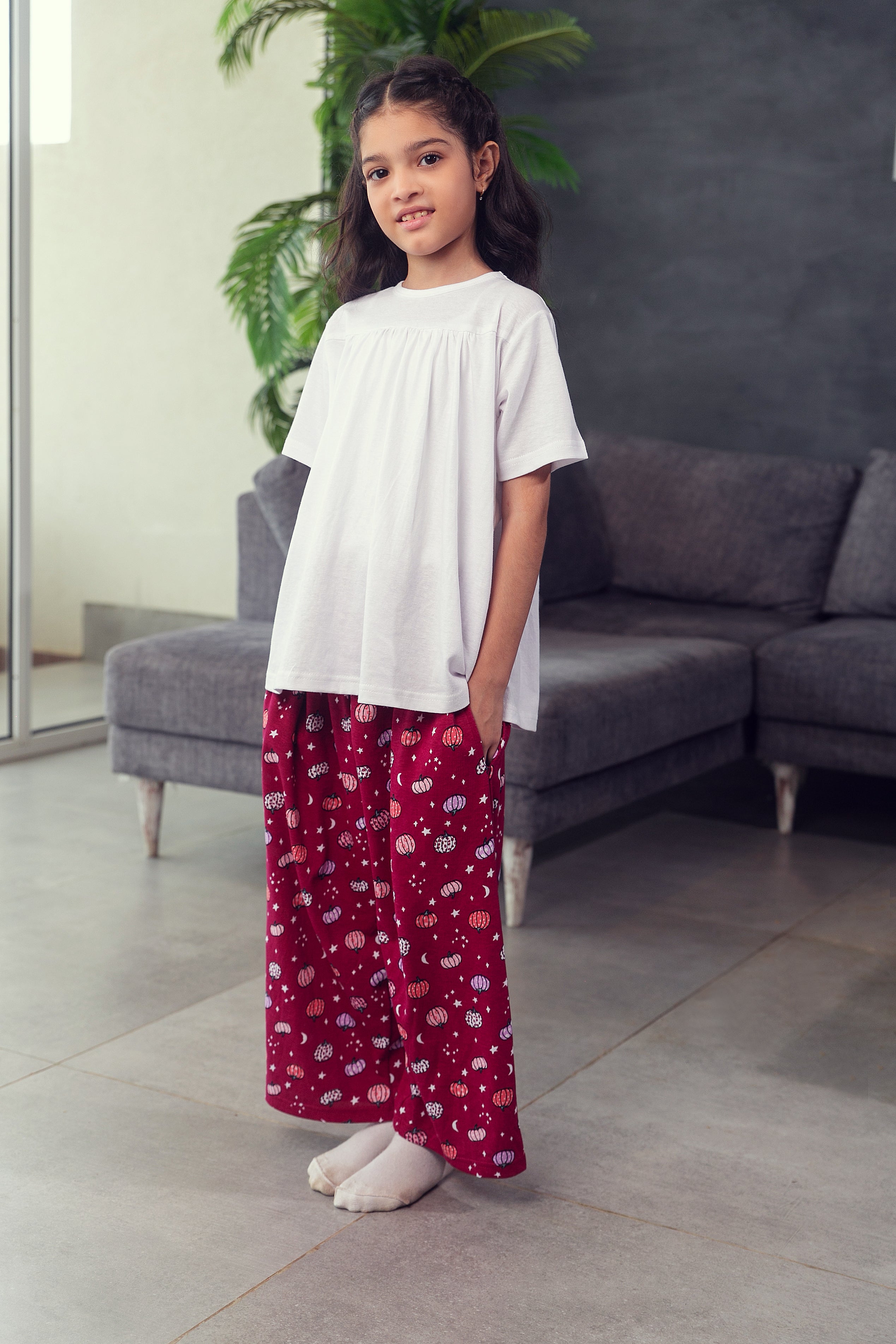 Kids Berry Pumpkin Cotton PJ Set (White Top)
